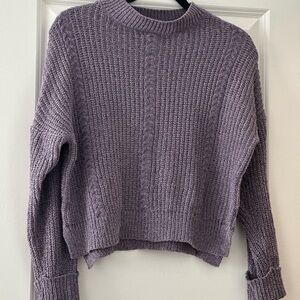 Chunky Ribbed Knit Purple Crew Neck Sweater